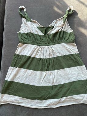 Banana Republic Olive Green and Cream Striped Tank Top